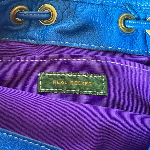 Vintage Neal Decker Blue Leather Red Canvas Purse Like New! - Picture 6 of 6